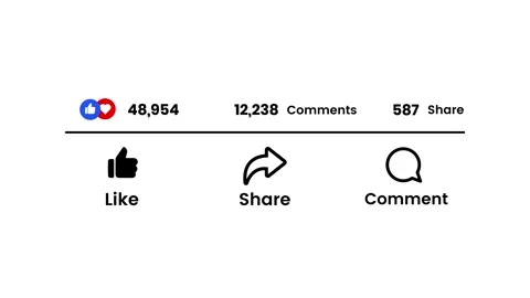 Likes, comments, share engagement statistics smartphone screen animation Stock Footage 345024411