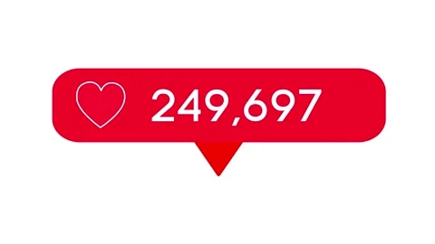 Likes counter going to one million. Red likes icon animated with alpha channel Stock Footage 213511177