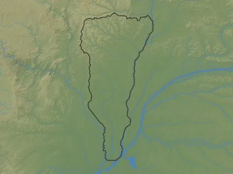 Likouala, Republic of Congo. Colored elevation map with lakes and rivers Stock Illustration