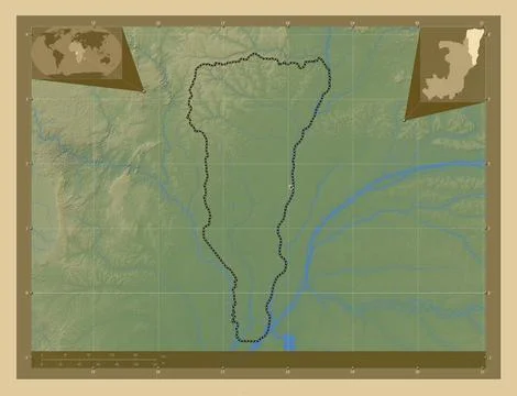 Likouala, Republic of Congo. Colored elevation map with lakes and rivers Stock Illustration