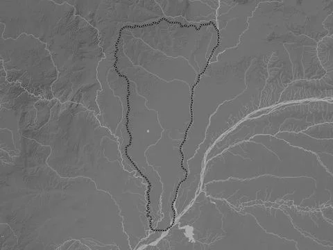 Likouala, Republic of Congo. Grayscale elevation map with lakes and rivers Stock Illustration