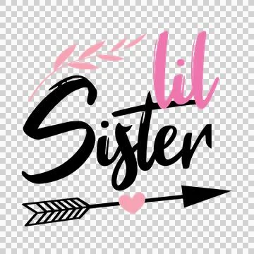 Lil Sister Calligraphic Text Reading With Arrow leaf heart Stock Illustration