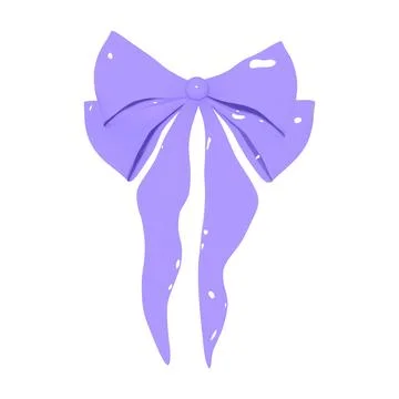 Lilac 3D bow with plastic effect. Bow in cute doll style. Vector illustration Stock Illustration