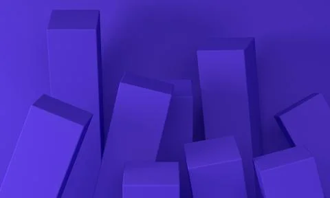 Lilac abstract background with falling rectangles podiums. 3d rendering Stock Illustration