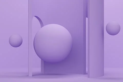 Lilac abstract background with high arch and flying sphere. 3d rendering 스톡 일러스트