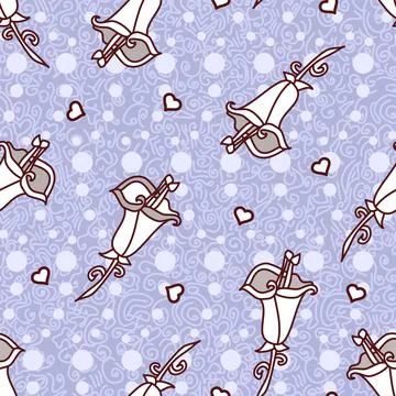 Lilac And Maroon Retro Repeat Scatter Pattern With Calla Lilies And Dots Stock Illustration