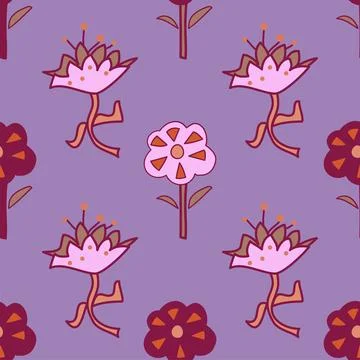 Lilac and red simple vector floral repeatable pattern Stock Illustration