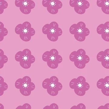 Lilac colored seamless floral pattern with hand drawn scandi flowers ditsy ba Stock Illustration