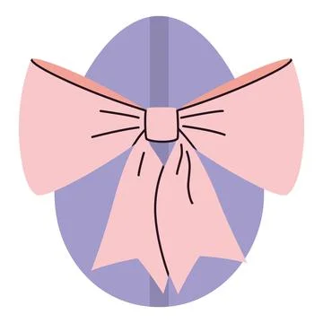 Lilac Easter egg with a big beautiful pink bow, pastel colors. Trendy moder.. Stock Illustration
