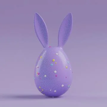 Lilac Easter Egg with Bunny Ears. 3d Rendering Stock Illustration