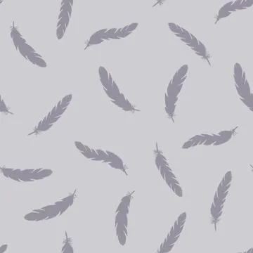 Lilac feathers seamless pattern on blue background. Stock Illustration