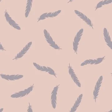 Lilac feathers seamless pattern on pink background. Illustrazione stock