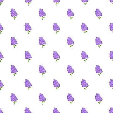 Lilac flower repeating pattern on white background Stock Illustration