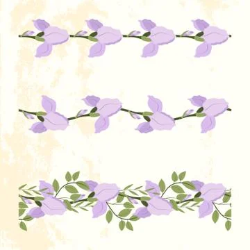 Lilac iris seamless border for print design. Stock Illustration