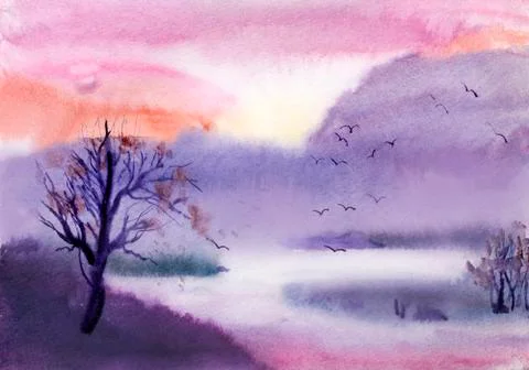 Lilac landscape Stock Illustration