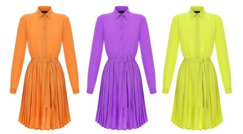 Lilac, oange and green-yellow  silk dresses Stock Photos