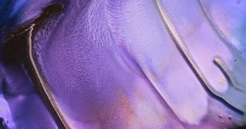 Lilac paint abstract flow. Gold violet art ink background. Shiny golden purple Stock Illustration