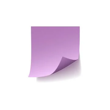Lilac paper sticker note with curled corner and shadow, vector realistic Stock Illustration