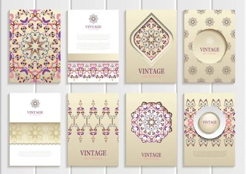 Lilac, pink, multicolored frames, ornaments, patterns and golden backgrounds 스톡 일러스트