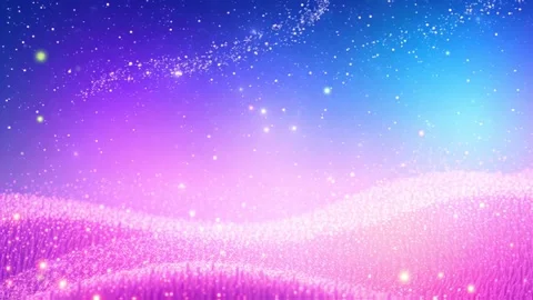 Lilac Sky Fields: A light and bright view of starry skies overrolling pink fiel Stock Footage 317967850