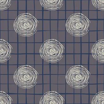 Lilac spirals seamless pattern. Purple background with check. Illustrazione stock