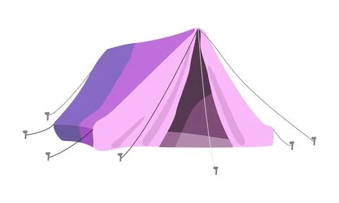 Lilac triangular tent for camping, adventure tourism and travel, bushcraft and Stock Illustration
