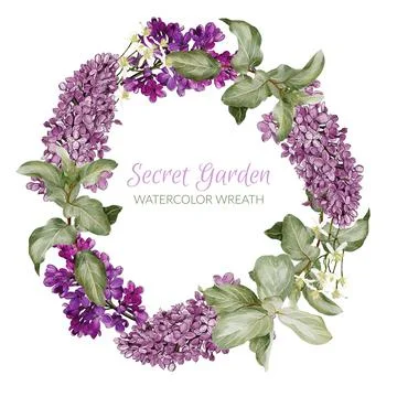 Lilac wreath. Hand drawn vector watercolor illustration Stock Illustration