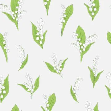 Lilies of the valley flower seamless pattern. Stock Illustration