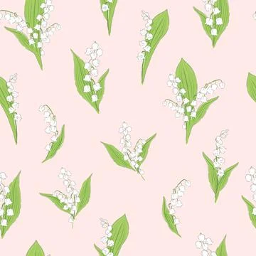 Lilies of the valley flower seamless pattern. Stock Illustration