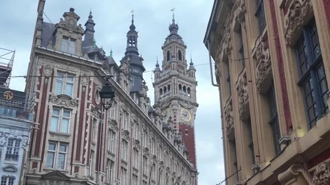 Lille Grand Place with Chamber of Commerce Belfry France Stock Footage 344407448