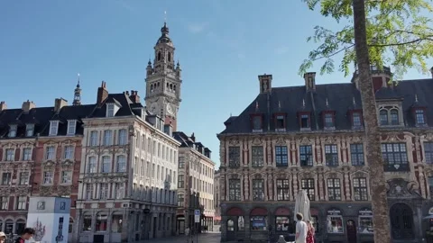 Lille Grand Place with Chamber of Commerce Belfry France Stock-Footage 344407828