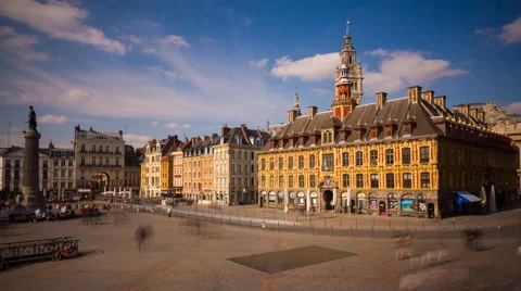 Lille, Vieille Bourse and Place du General De Gaulle, 4K timelapse Stock Footage