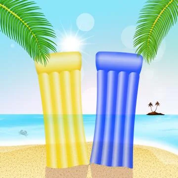 Lilos on the beach Stock Illustration