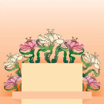 Lily on biege background, creative hand draw vector background, floral textur Illustrazione stock