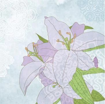 Lily on blue grunge background vector Illustrazione stock