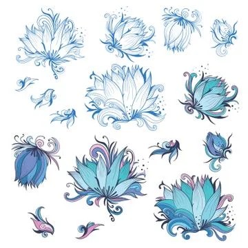 Lily Flower Design Elements Set Stock Illustration