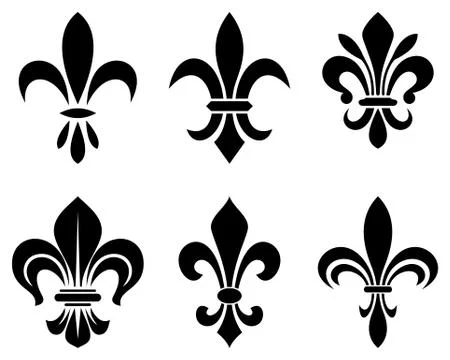 Lily flower symbol in different variations on a white isolated background. Stock Illustration
