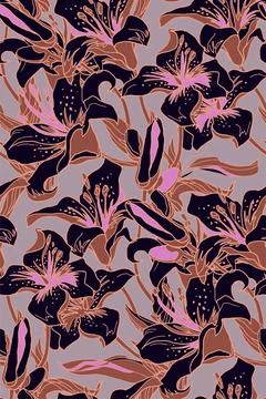 Lily flowers modern seamless pattern in trendy boho colors. Stock Illustration