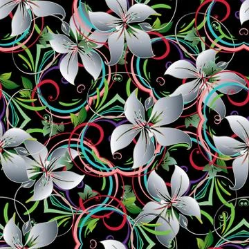 Lily flowers seamless pattern. 스톡 일러스트