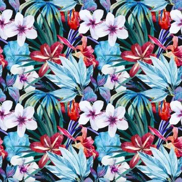 Lily an hibiscus flower pattern 스톡 일러스트
