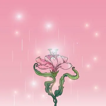 Lily on pink background, creative hand draw vector background, floral texture Stock Illustration