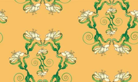 Lily seamless pattern, on deep beige background in light beige color Stock Illustration