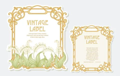 Lily of the valley. Set of 2 labels, Illustrazione stock