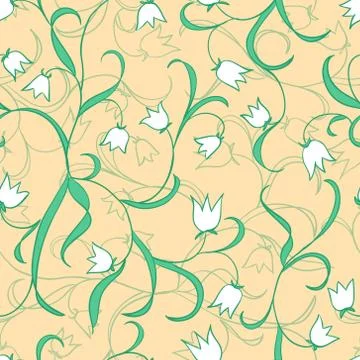 Lily of the valley. Vector floral pattern. Seamless curly texture. Illustrazione stock