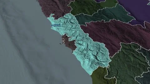 Lima, Peru. Colored and bumped map of the administrative division Stock Illustration