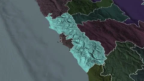 Lima, Peru. Colored and bumped map of the administrative division Stock Illustration