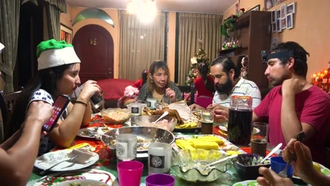 Lima, Peru - December 2020: fast camera of a Christmas dinner Stock Footage 146007005