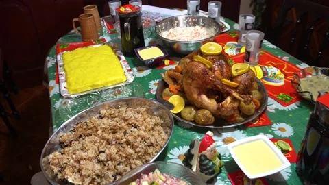 Lima, Peru - December 2020: a table of a family with the dishes Stock Footage 146005092