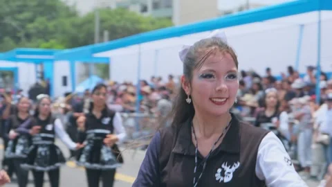 Lima, Peru. March, 1 2026; Caporales dancers performing during andean carnival Stock Footage 330255711