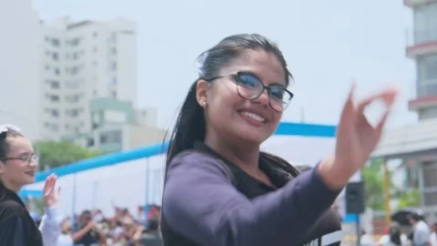Lima, Peru. March, 1 2026; Young woman dancing caporales in andean carnival Stock Footage 330255722
